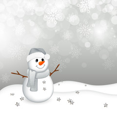 Vector Illustration of a Small Snowman in a Winter Landscape
