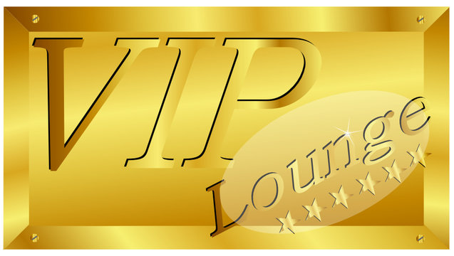 Schild VIP Lounge in Gold mit Schrauben
