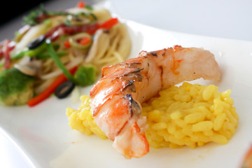 Fried rice with Shrimp and spicy spaghetti