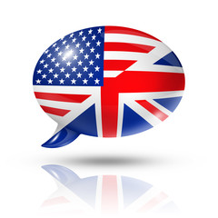 UK and USA flags speech bubble
