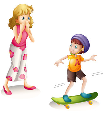 mother and skateboarding son