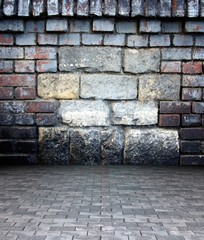 3d wall with stone and brick texture, empty interior