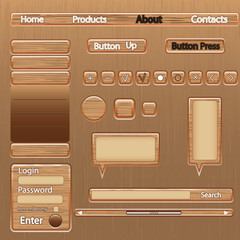 set of web elements for design in wooden style