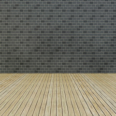 Wood floor and pattern brick wall