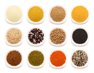 Cereals collection isolated on white background.