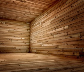 3d corner of old grunge wooden interior