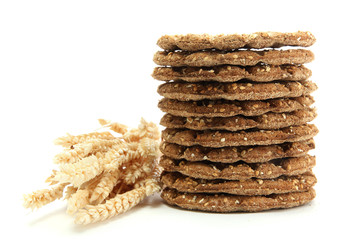 tasty crispbread and ears, isolated on white