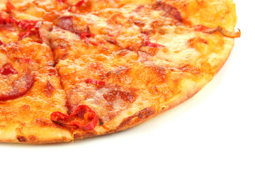 Tasty pepperoni pizza isolated on white