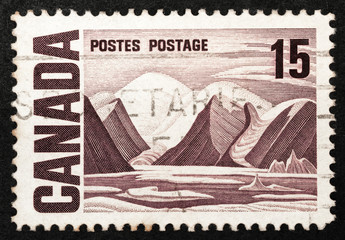 Canadian stamp featuring the rocky mountains, circa 1967