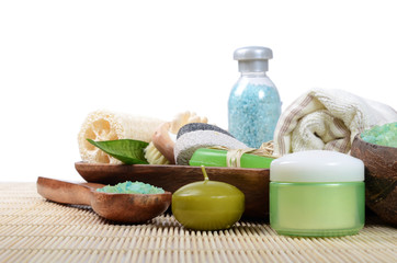 Set for spa-procedures on bamboo rug