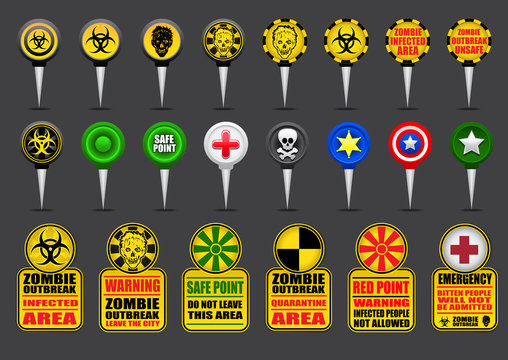 Zombie Apocalypse Map Sings and Icons
