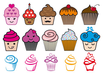 Cute cupcake designs, vector set