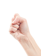 Fist. Gesture of the hand on pink background.