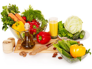 Fresh vegetable on wooden boards.