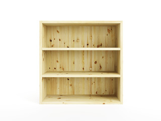 isolated empty wooden bookcase