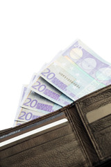 Euro notes fanning out of wallet