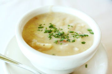 Bowl of delicious clam chowder.