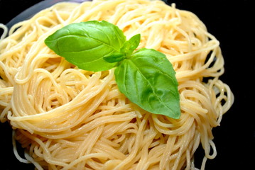 Spaghetti Over Black with Basil