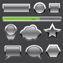 Gray metal buttons and elements of interface