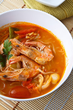 Thai food, Noodles in Sour and spicy shrimp soup
