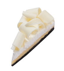 cheese cake topping with white chocolate isolated on white