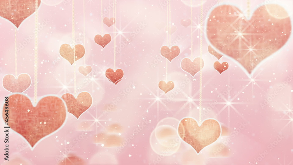Poster pink hearts dangling on strings and glares loop