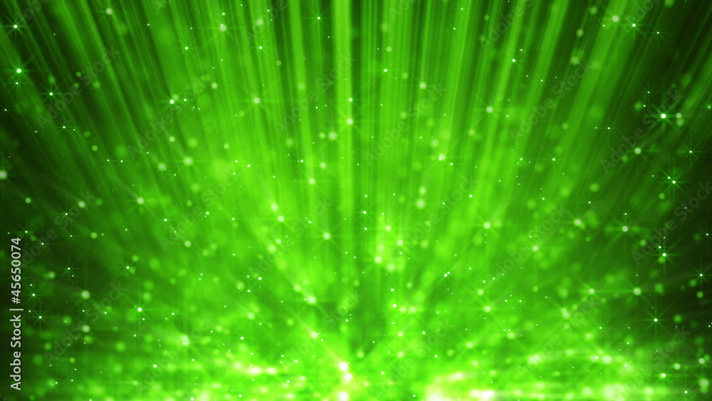 Poster green light beams and rising blinking particles loop