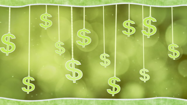 green dollar signs dangling on strings loop background