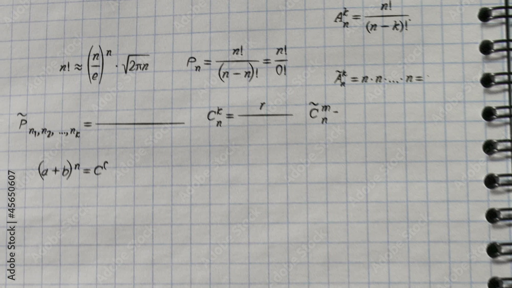 Poster math physics formulas on squared exercise book flying camera