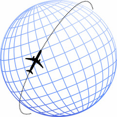 Flugzeug fliegt um Globus