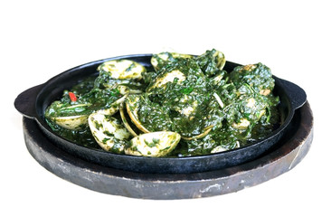 Isolated Enamel Venus Shell Stir-Fried with Sweet Basil
