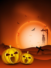 Halloween night background with scary pumpkins. EPS 10.