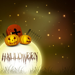 Scary pumpkin in full moon Halloween night. EPS 10.