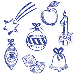 Christmas symbols doodles set