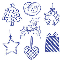 Christmas symbols doodles set