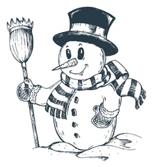 Papier Peint photo Pour enfants Winter snowman theme drawing 1
