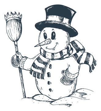 Winter snowman theme drawing 1