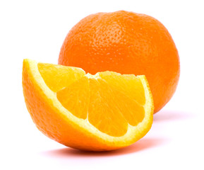 Cut orange fruit isolated on white background