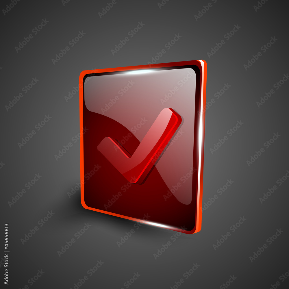 Poster glossy red 3d web 2.0 check mark validation symbol icon set. eps