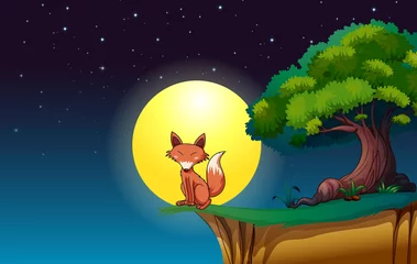 Türaufkleber Fuchs Mond und Baum © GraphicsRF