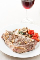 roasted beef steak with fried vegetables