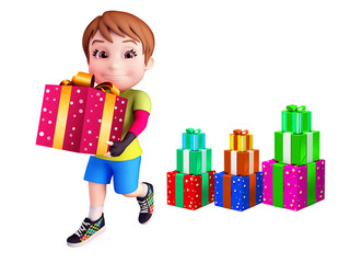 gift box carrying by a cute boy