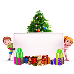 kids with christmas tree