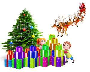 Naklejka premium kids with lots of gift