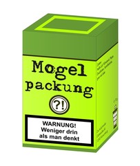 Mogelpackung mit Warnhinweis