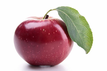 isolated red apple and leaf
