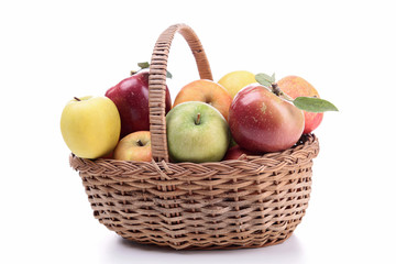 isolated wicker basket with apples