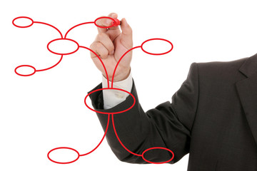 Businessman drawing a mind map, isolated