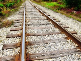 Close up / closeup of a railroad / old rail / railroad track