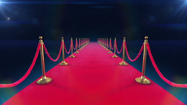 Unrolling Red Carpet animation and paparazzi camera flashes.